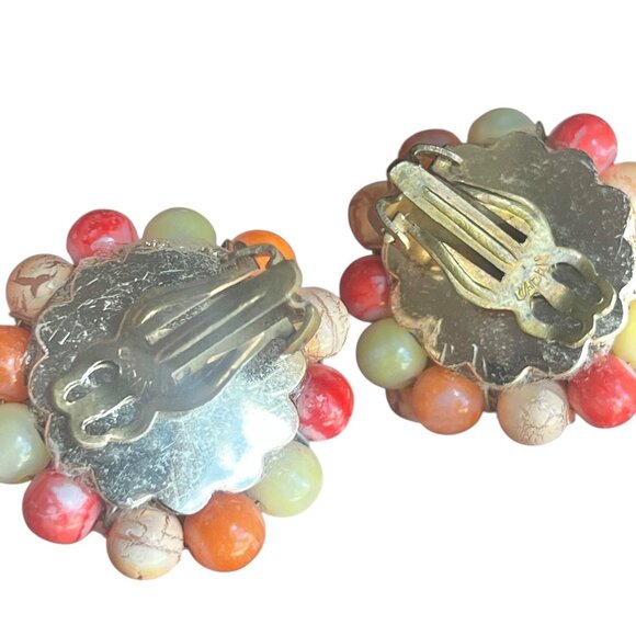 Japan Clip-On Earrings Lot Of 2 Pairs Yellow & White AND Peach OJ & White VTG - Picture 7 of 9